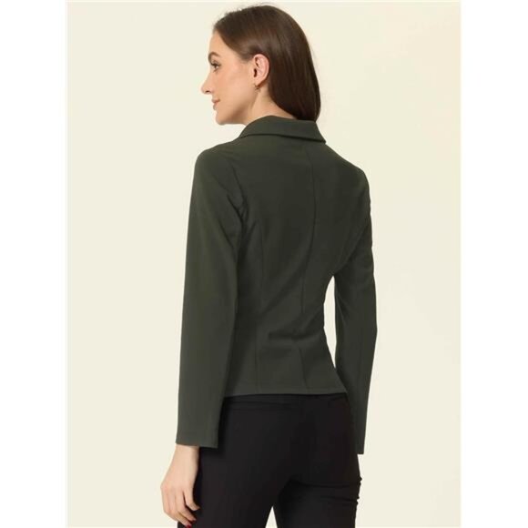 Women's Work Office Blazer Stretch Lapel Collar Long Sleeve Jacket Army Green - Picture 4 of 5